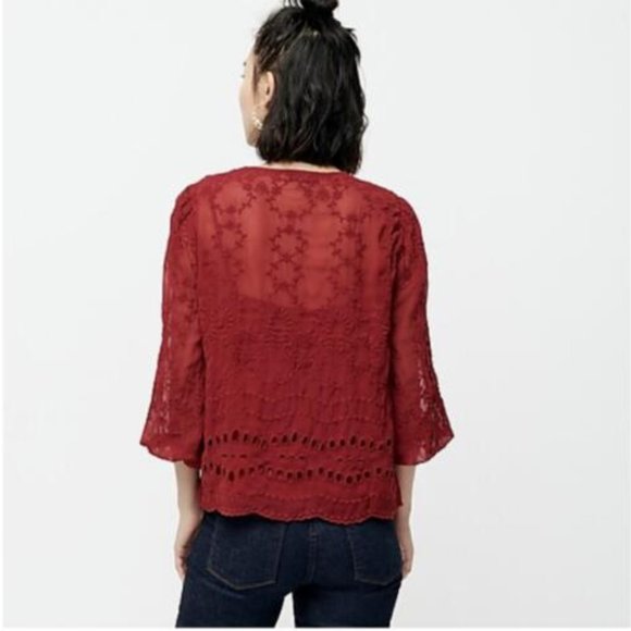 J Crew Women's Red Mixed Embroidery Drapey Blouse - Picture 2 of 4